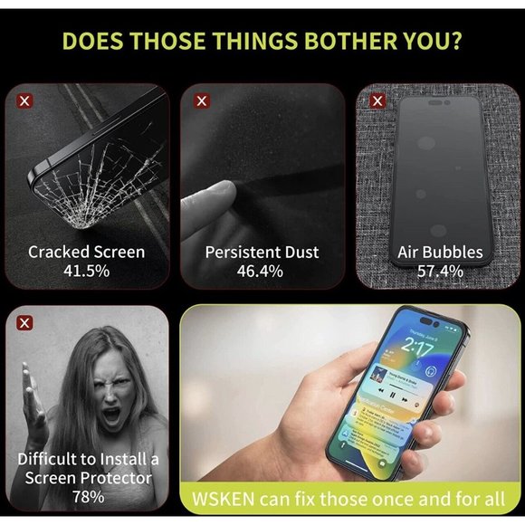 WSKEN iPhone 14 Pro (6.1”) Premium Screen Protector Tempered Glass - 4 Pack, New - Picture 3 of 6